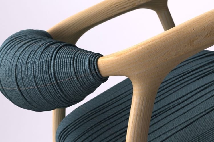 Ossy chair - Natural Wood with blue fabric